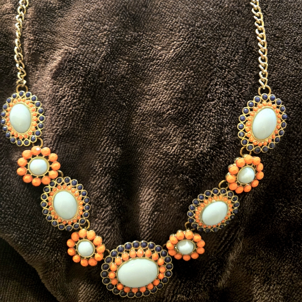 Elegant Gold, Orange, Teal Statement Necklace